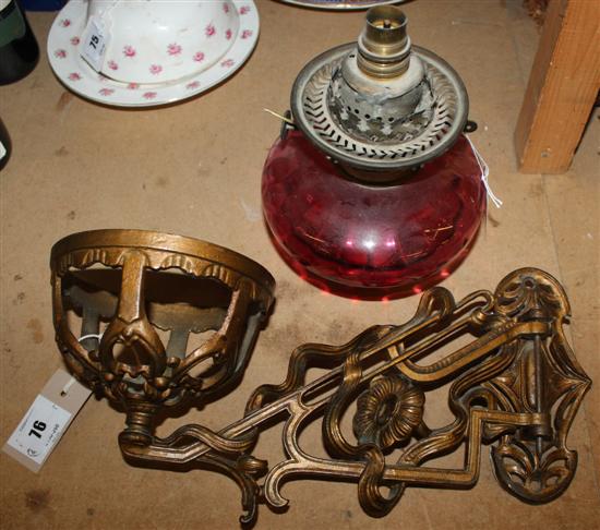 Ruby glass wall bracket oil lamp